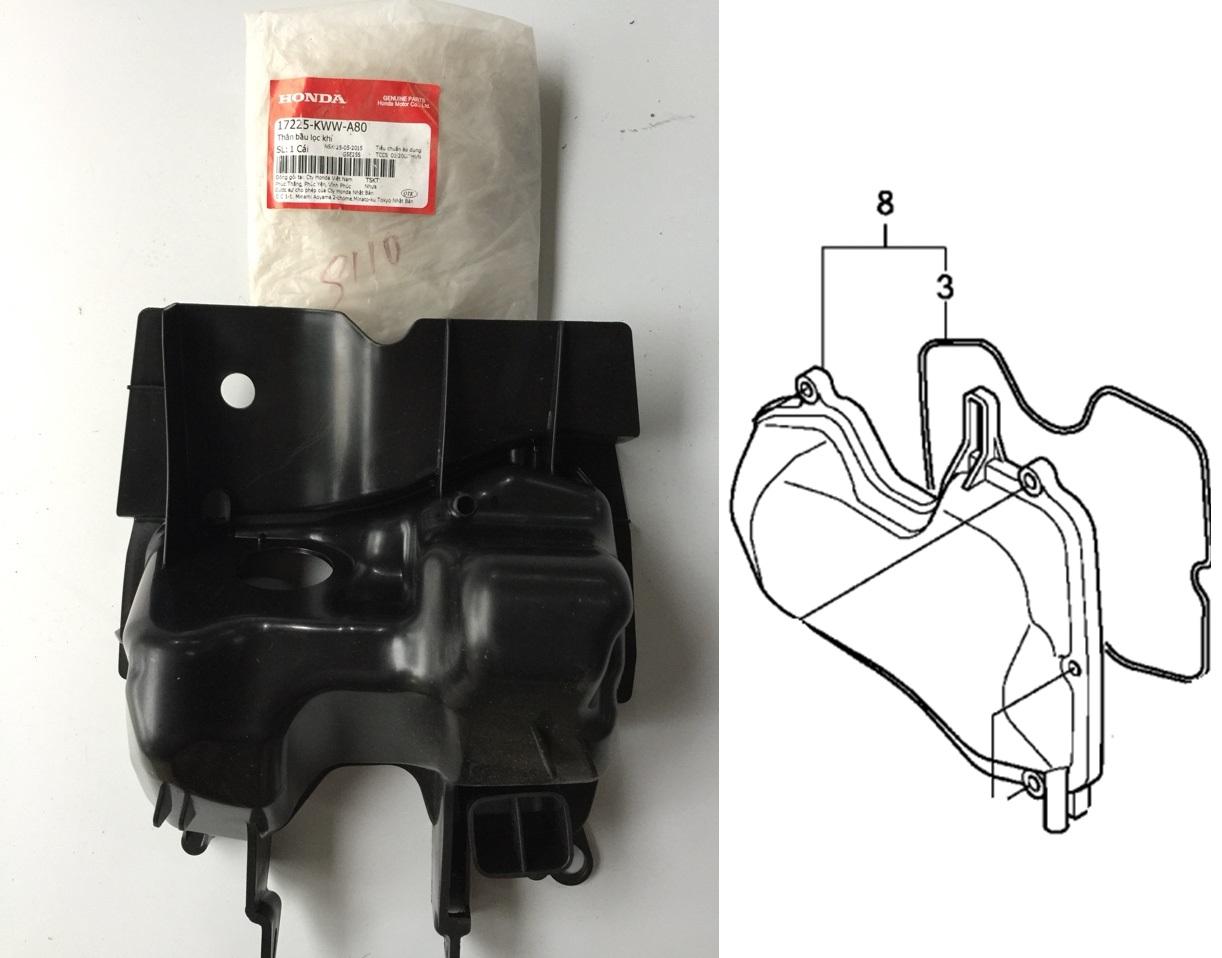 Bộ thân và lắp bầu lọc gió  Ware RSX,RS,S110 từ 2012-15 (Mã số:17225KWWA80 và 17235KWWB20)