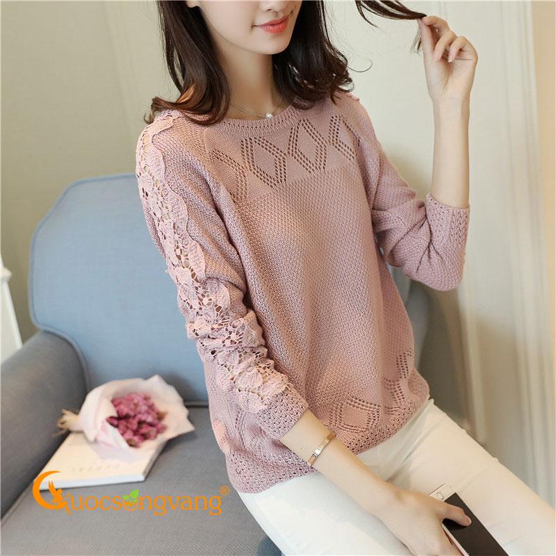 Áo len kiểu nữ mỏng màu hồng áo kiểu len nữ đẹp GLA195