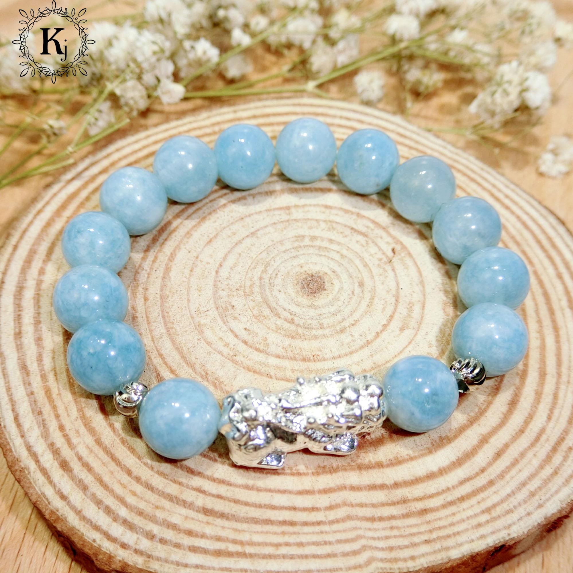 Vòng Tay Aquamarine - Charm Tỳ Hưu - Hợp Mệnh Thủy, Mộc - Giản Dị - Mộc Mạc - Bao Đổi Trả Khi Sai Hình