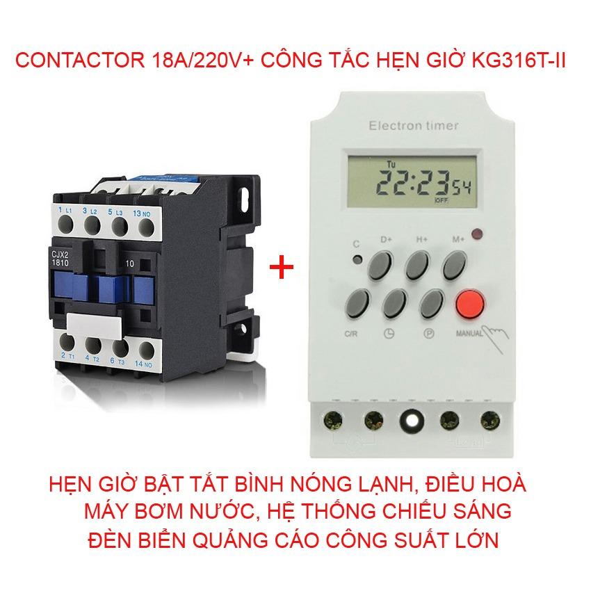 Conbo Bộ công tắc hẹn giờ KG316 T-II và Contactor 18A/220v - bộ công tắc hẹn giờ công suất lớn để bật tắt thiết bị điện tự động