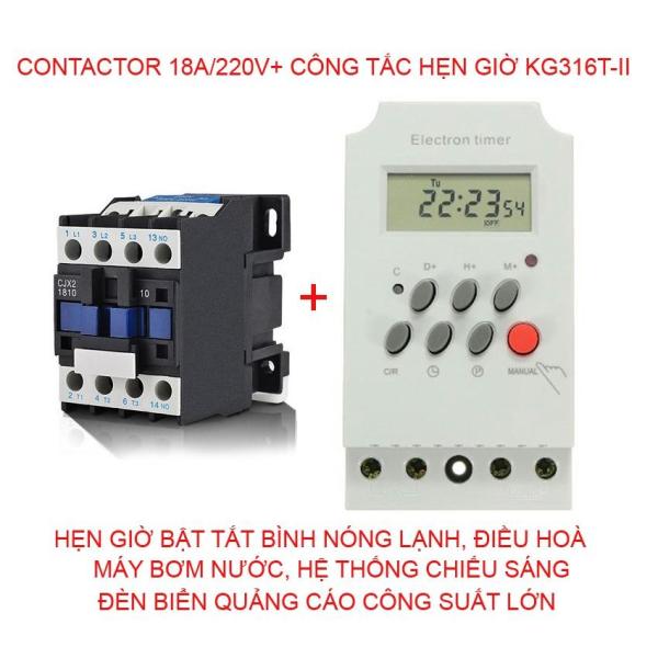 Bộ công tắc hẹn giờ KG316 T-II và Contactor 18A/220v - bộ công tắc hẹn giờ công suất lớn để bật tắt thiết bị điện tự động - Điện tử gia đình
