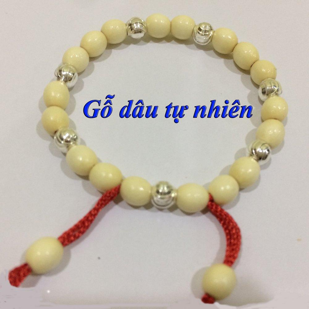 Vòng dâu tằm trừ tà cho bé trai 7 bi bạc