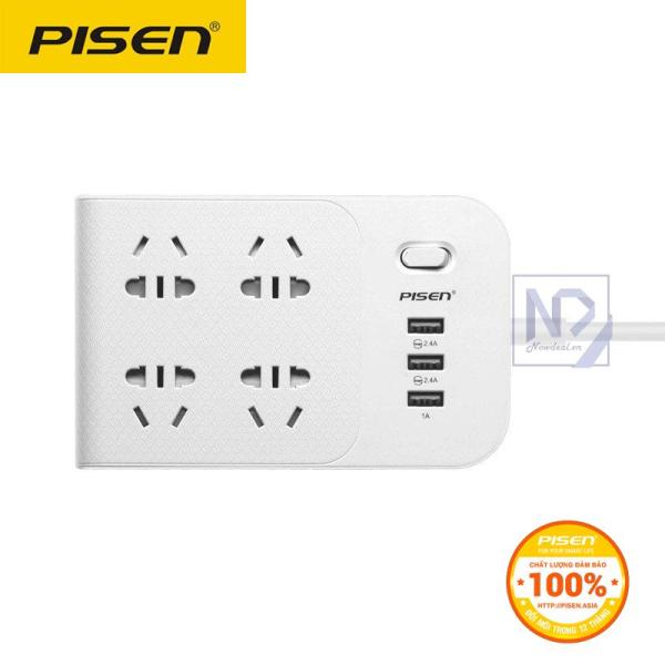 Ổ cắm điện thông minh Pisen 4AC 3USB BH-43 smart charge (Trắng) - Hàng phân phối chính thức