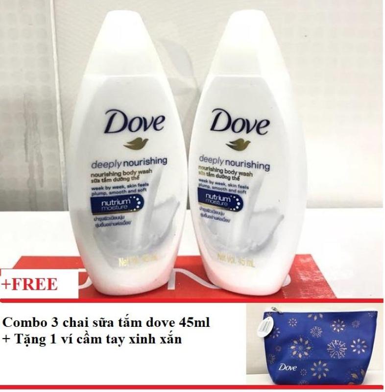 Combo 3 chai sữa tắm Dove 45 ml + Tặng 1 ví cầm tay xinh xắn nhập khẩu