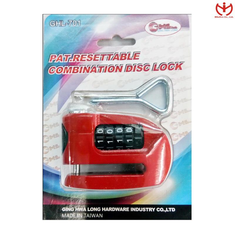 Ổ khóa đĩa xe máy bằng số GHL-701 (Đỏ)