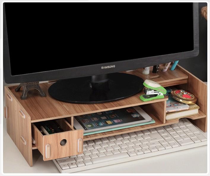 Bàn kê màn hình máy tính Monitor Laptop đa năng bằng gỗ ghép có hộc tủ nhỏ tiện dụng cao cấp -MS 5088c(Nâu)