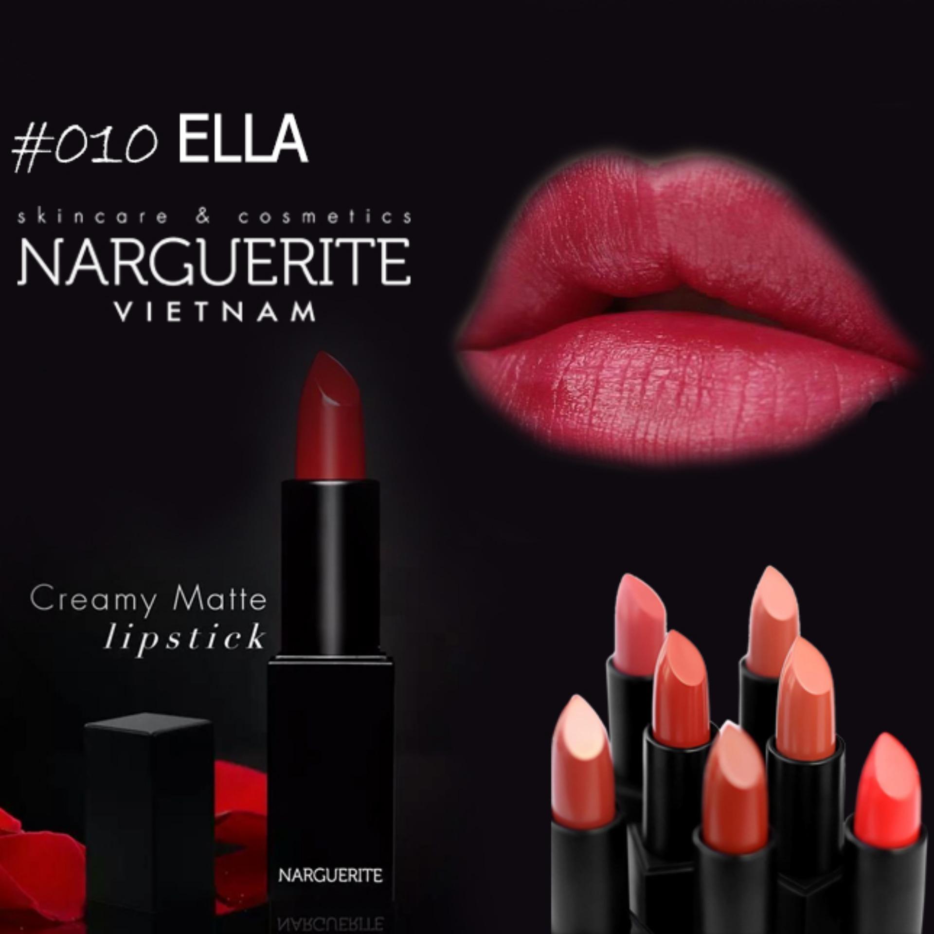 Son môi Narguerite son thỏi lì không trôi Creamy Matte Lipstick: 010 Ella (Đỏ Mận)