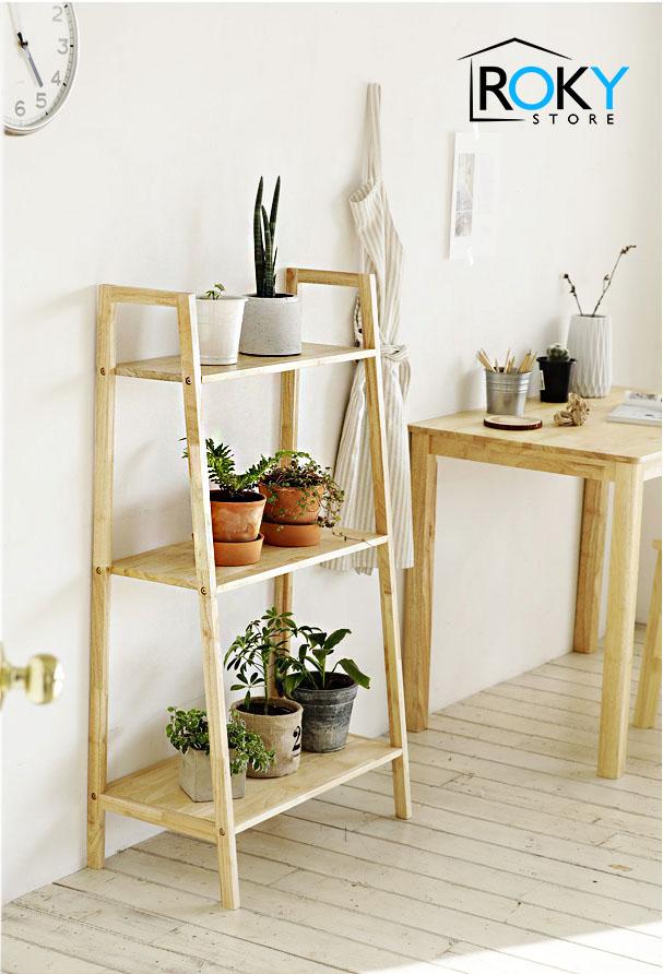 Kệ sách 3 tầng dáng chữ a màu tự nhiên - a book shelf 3f natural - 사다리선반장