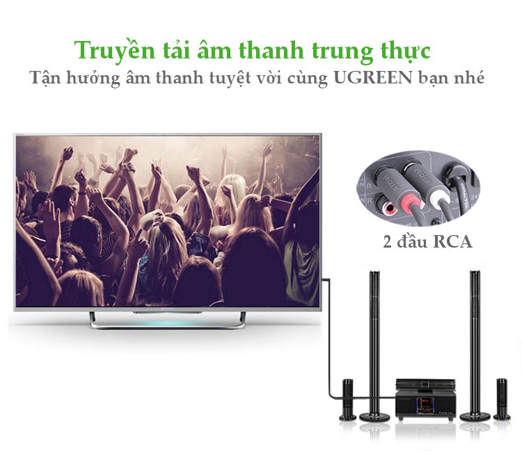 Cáp chuyển âm thanh jack 3.5mm cái sang 2 đầu hoa sen RCA đực UGREEN AV111 Cáp chuyển âm thanh jack 3.5mm cái sang 2 đầu hoa sen RCA đực UGREEN AV111
