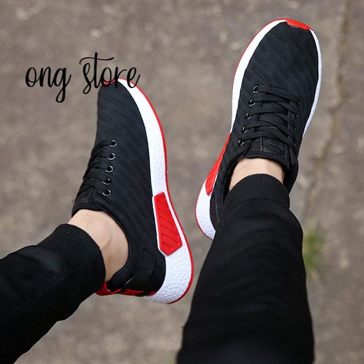 Giày thể thao nam giày sneaker nam gân đen đế đỏ