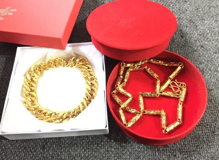 Combo 2 Món Trang Sức mạ vàng 24k Gồm Vòng Cổ Dạng Ống, Lắc Tay Xích Nam Phong Cách Lịch Lãm