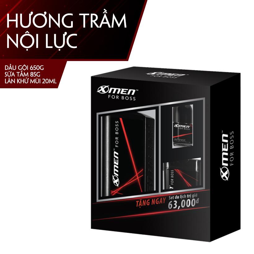 Bộ Quà Tặng Du Lịch Dầu Gội X-Men For Boss Intense 650G + Set Du Lịch 1 Sữa tắm 85g và 1 Lăn khử mùi 20ml