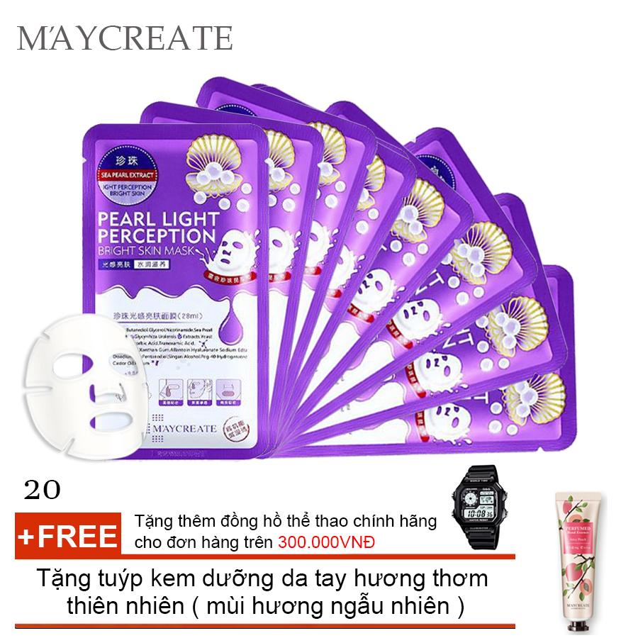 Bộ 20 mặt nạ dưỡng trắng ha pearl light perception + tặng tuýp kem tay hương thơm thiên nhiên