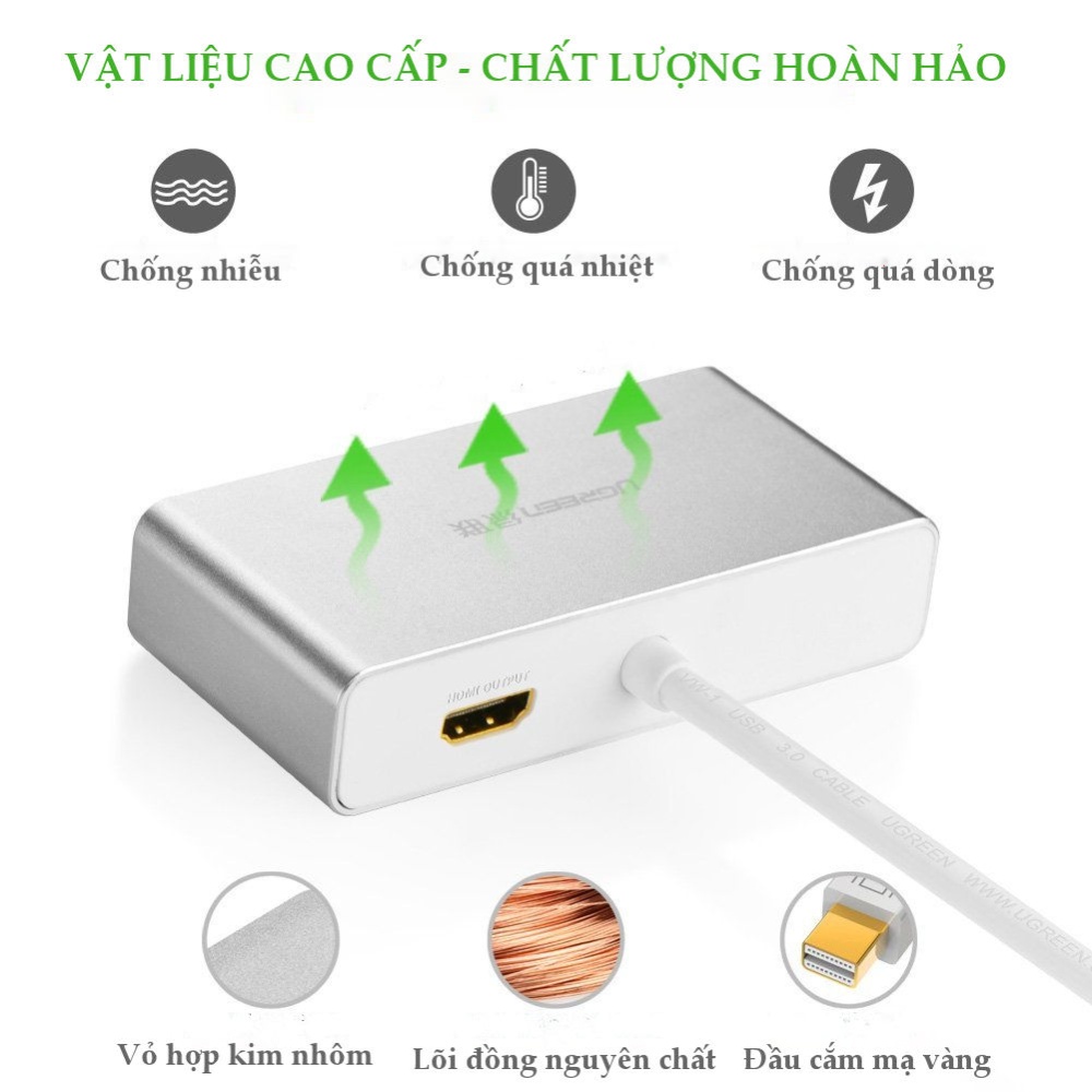 Cáp chuyển đổi (3 in 1) từ 1 cổng Mini DisplayPort sang 1 trong 3 cổng HDMI, DVI-I (24+5), VGA đầu cái UGREEN MD109 Cáp chuyển đổi (3 in 1) từ 1 cổng Mini DisplayPort sang 1 trong 3 cổng HDMI, DVI-I (24+5), VGA đầu cái UGREEN MD109