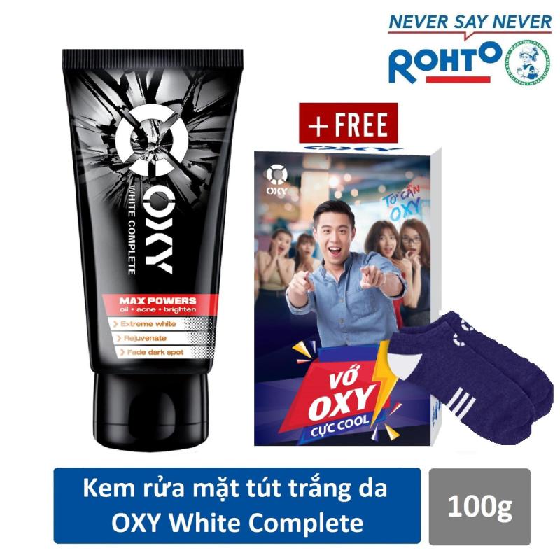 Kem rửa mặt tút da trắng khỏe cho nam Oxy White Complete 100g + Tặng Vớ OXY cực cool