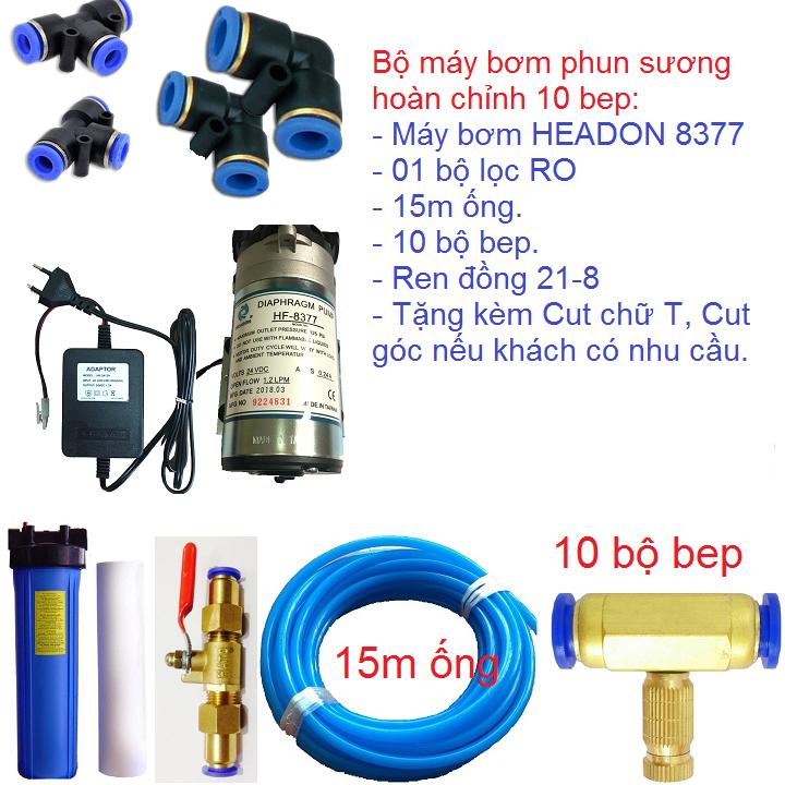 Bộ máy phun sương hoàn chỉnh 10 bep sử dụng máy bơm headon hf 8377