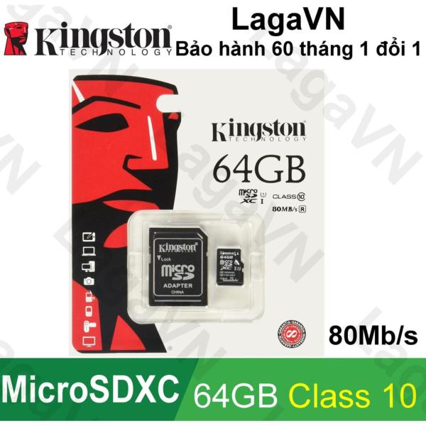 Thẻ nhớ Kingston 64GB MicroSDHC/SDXC Class 10 UHS-I 80Mb/s + SD Adapter