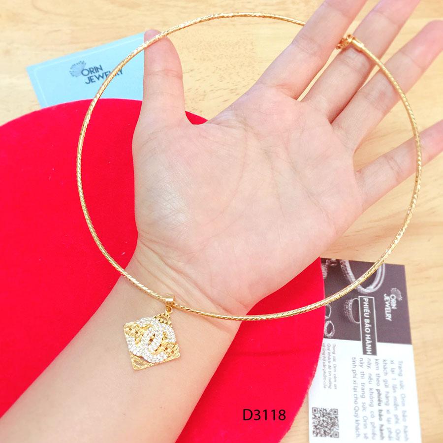 Kiềng cổ xi vàng mặt chữ x đính đá vuông cao cấp Orin D3118 - Long Tien