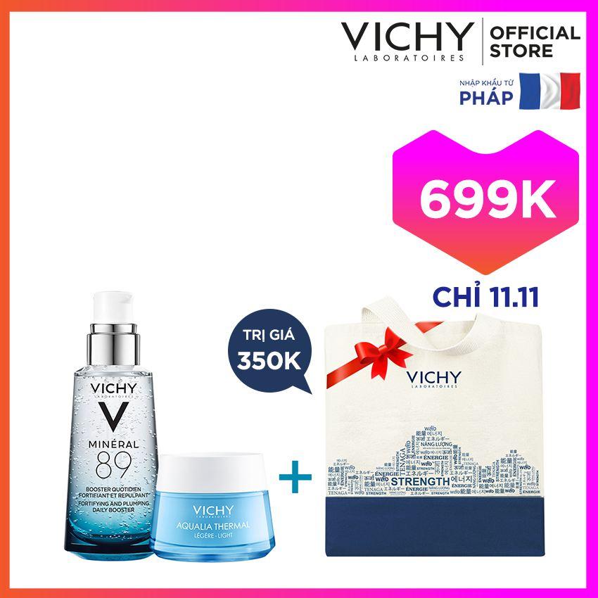Bộ đôi dưỡng chất khoáng cô đặc giúp bảo vệ và phục hồi da Vichy Mineral 89 50ML và kem dưỡng ẩm Aqualia Gel Cream 15ML tặng túi Tote Vichy cao cấp
