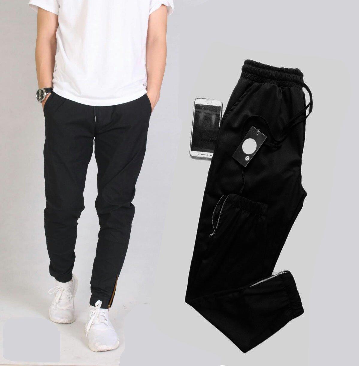 Quần kaki nam khóa zip lưng thun