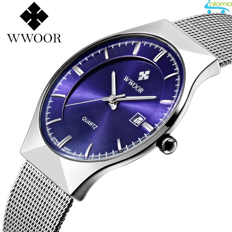 Đồng hồ nam WWOOR chống nước mặt 30mm siêu mỏng dây kim loại