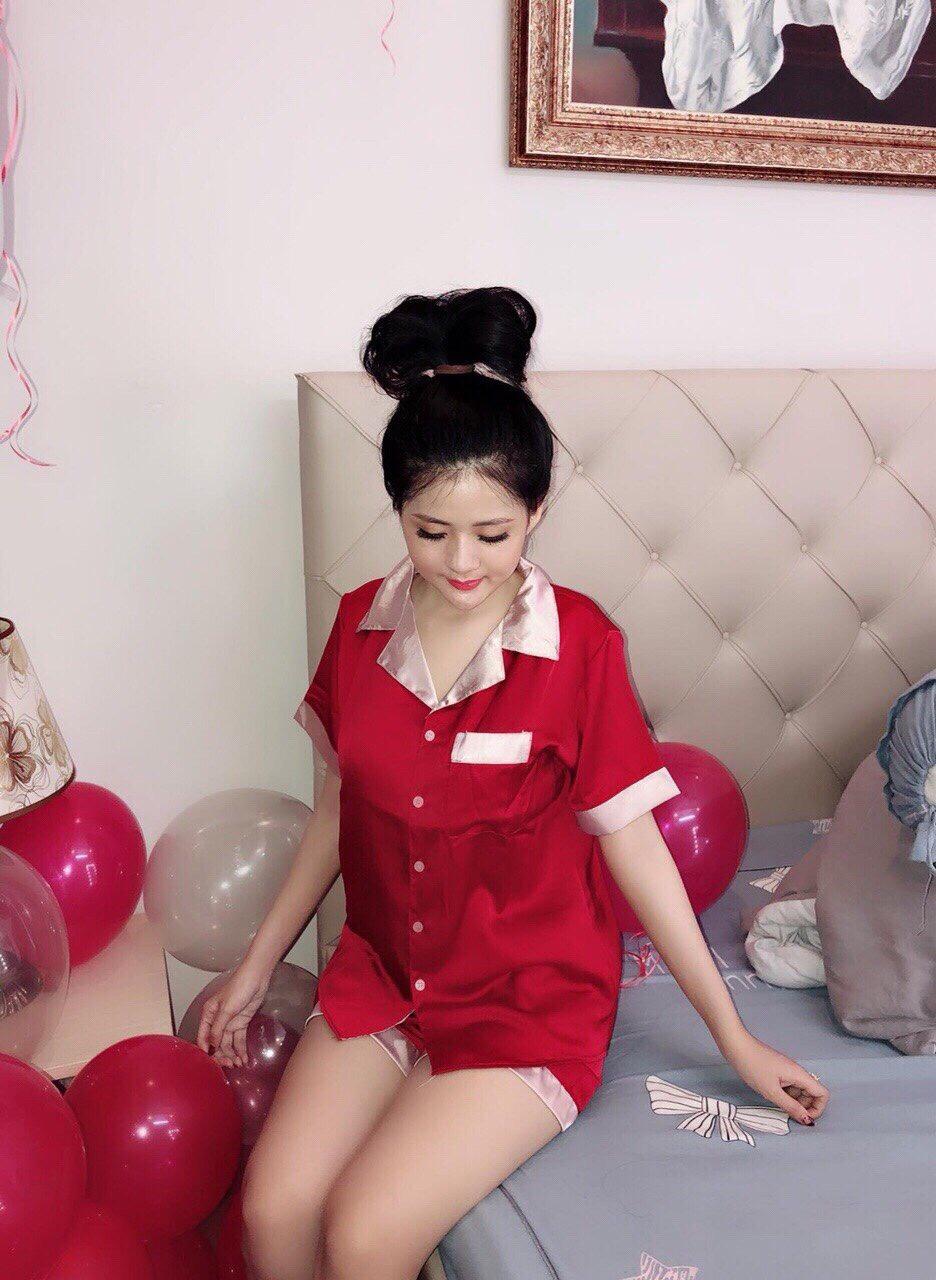 Set bộ đồ nữ chất phi bóng mặc nhà quần đùi ngắn tay có viền đẹp