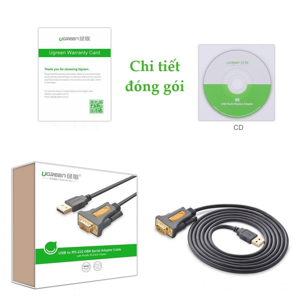 Dây USB 2.0 sang COM DB9 RS-232 chipset PL2303TA dài 1-3m UGREEN CR104 Dây USB 2.0 sang COM DB9 RS-232 chipset PL2303TA dài 1-3m UGREEN CR104
