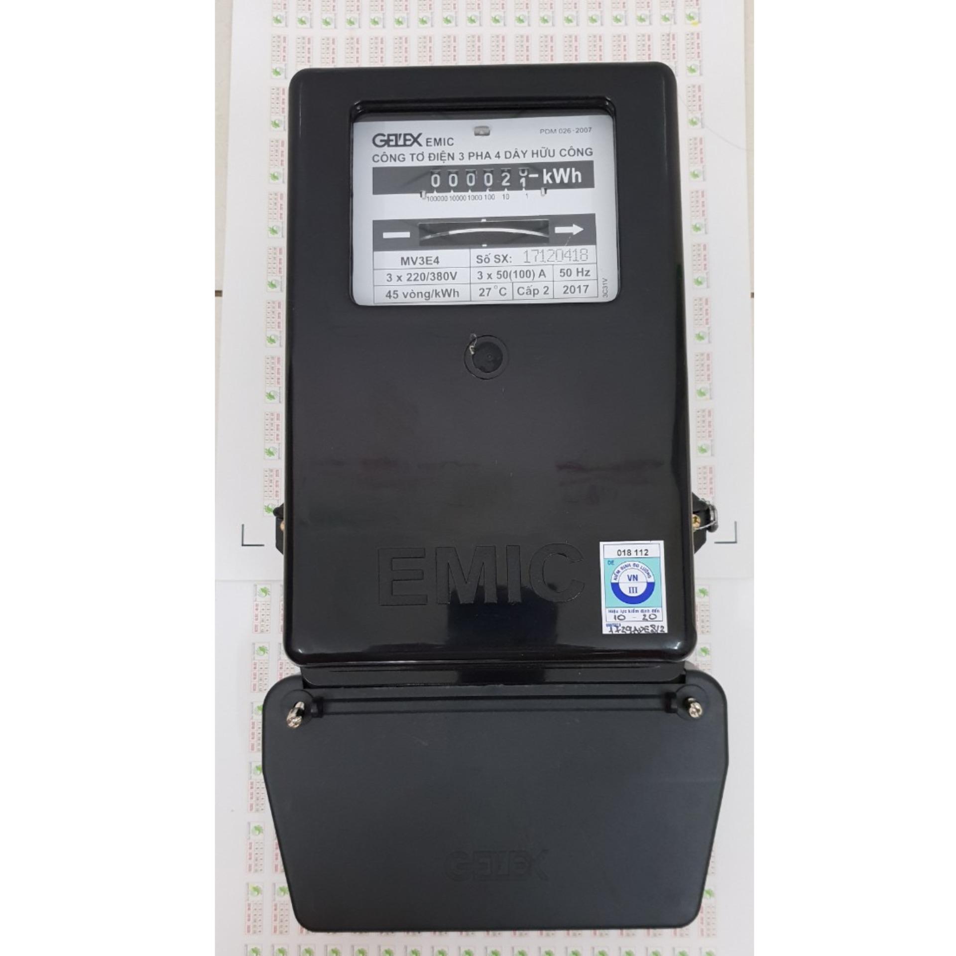 Công tơ điện 3 pha EMIC loại cơ MV3E4, 50(100)A có kiểm định của ETC2 hoặc Quatest 3