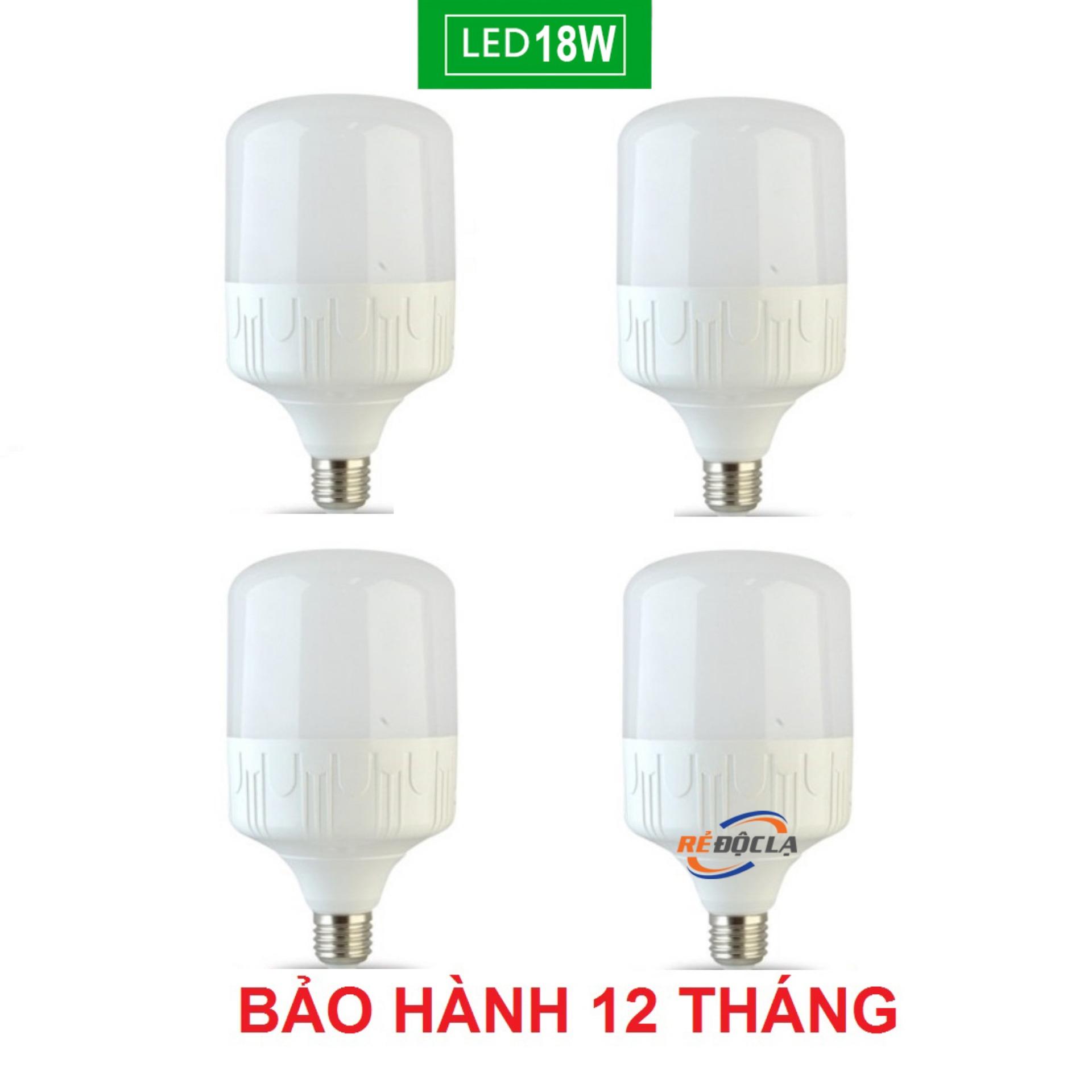 Bộ 4 bóng đèn led trụ 18w trắng
