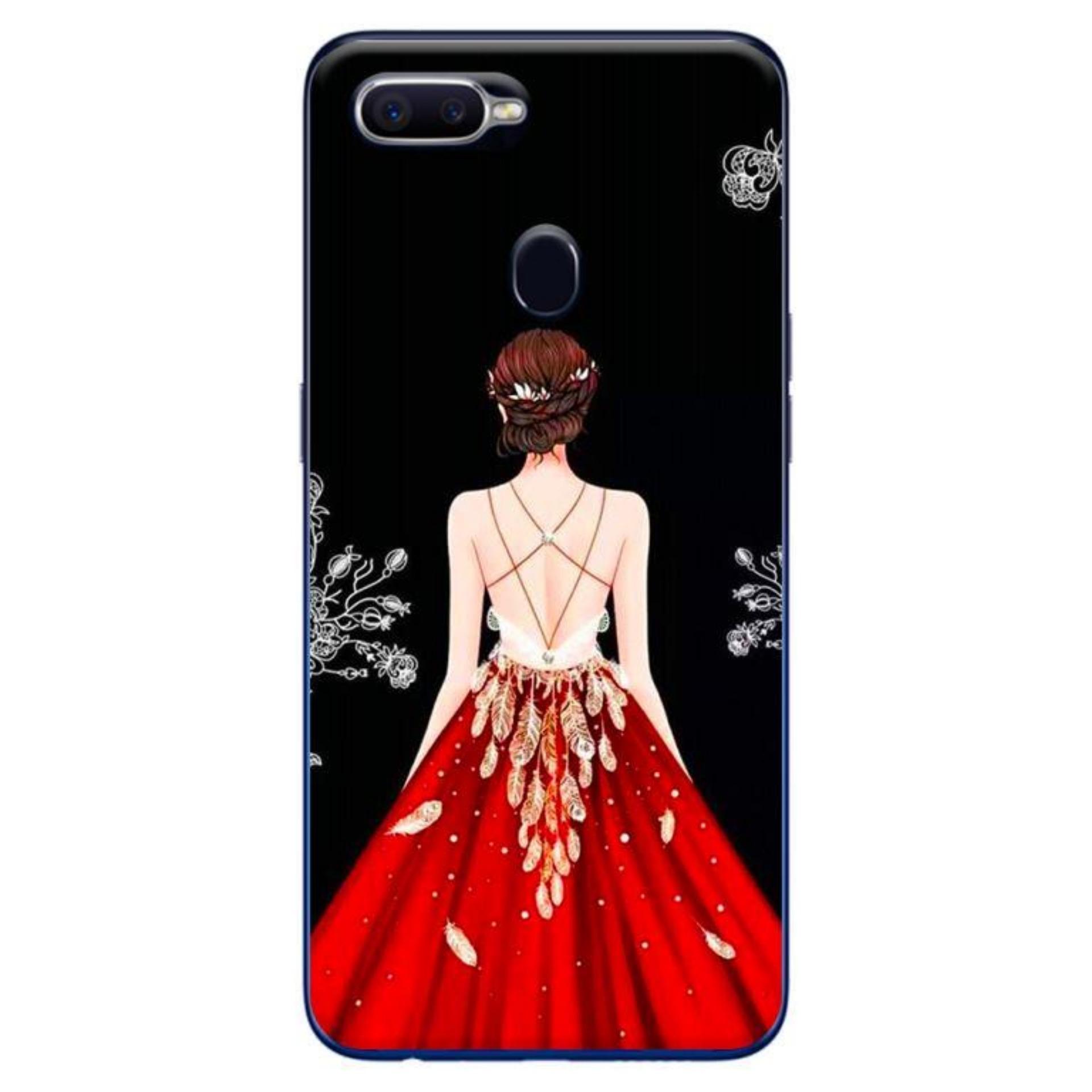 Ốp lưng oppo f9 - cô gái đầm đỏ nền đen