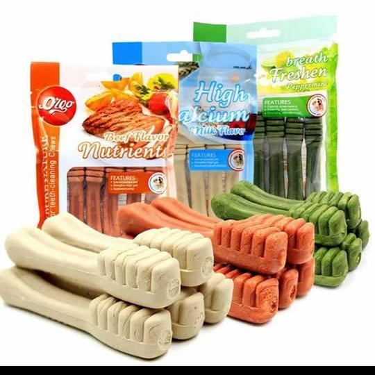 Đồ Ăn Vặt Xương Gặm Sạch Răng Hình Bàn Chải Calcium Vị Bò Sữa Bạc Hà ORGO BÌ LỚN