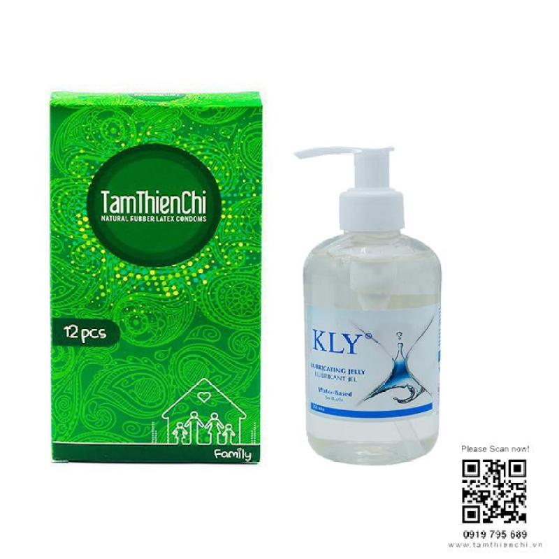 Gel bôi trơn gốc nước KLY chai 250 ml và 12 cái Bao cao su mỏng gia đình TTC
