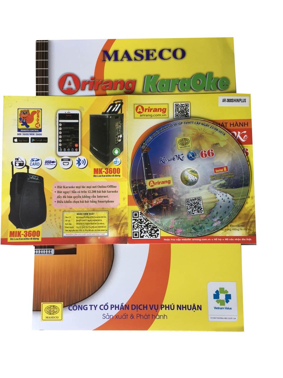 [HCM]Đĩa Karaoke Arirang Model máy AR – 3600Hi / 3600Hi Plus / 3600S / DH-3600 Elite / Hi-N ,mới nhất Vol 66 (SERIAL B) + Sách list nhạc