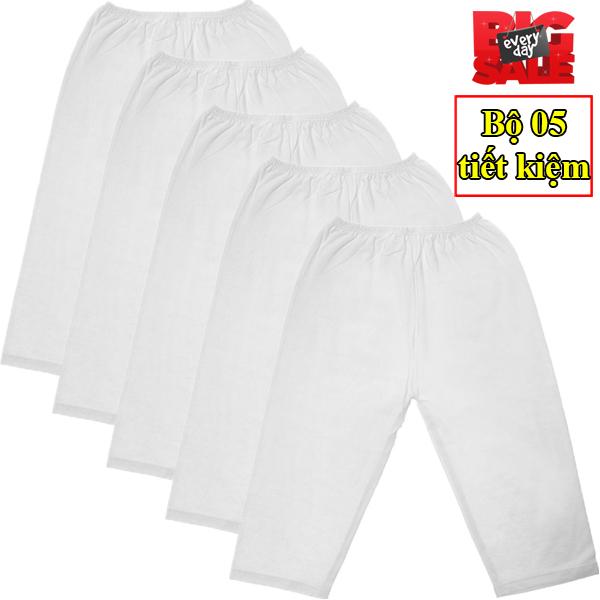 Bộ 5 quần dài trắng thun cotton mềm mịn Baby QN