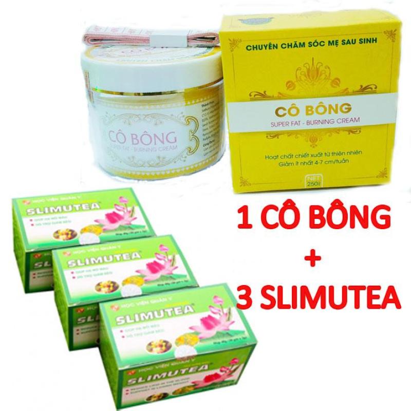 Liệu trình giảm cân Kem tan mỡ bụng Cô Bông (250g) và 3 Trà giảm cân Slimutea HVQY