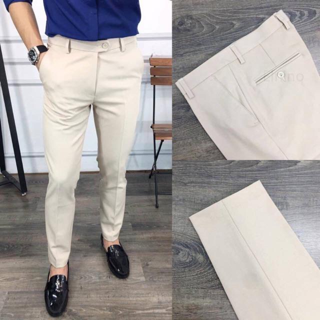 Quần âu nam form body mầu trắng sữa vải tuyết mưa, không nhăn , không bám bụi