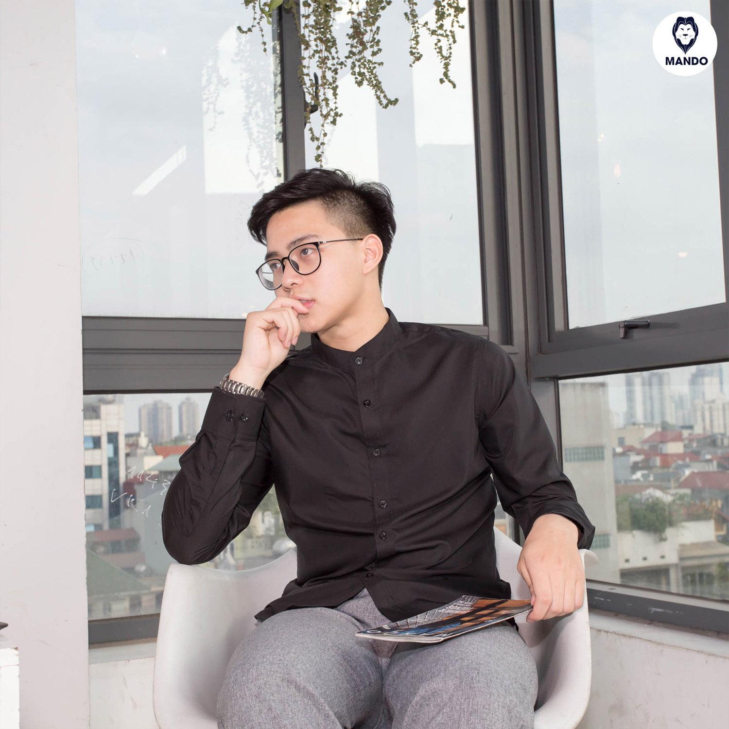 Áo sơ mi nam trơn body - ant01 đen