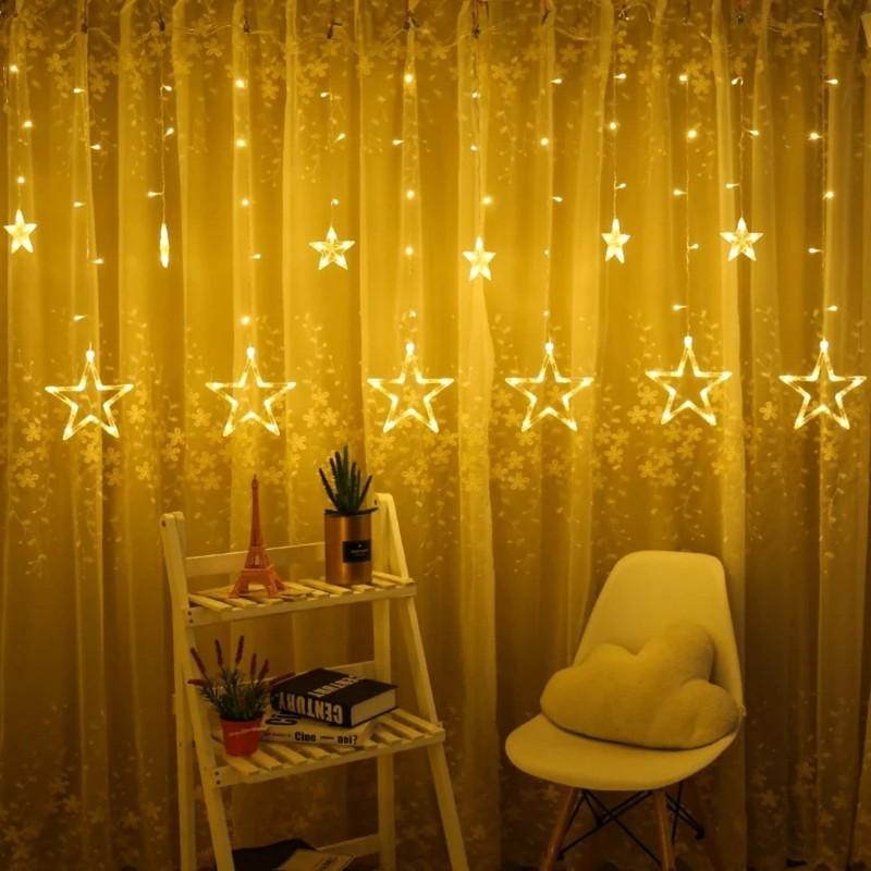 Bộ 12 đèn led trang trí hình sao thả rơi dạng mành