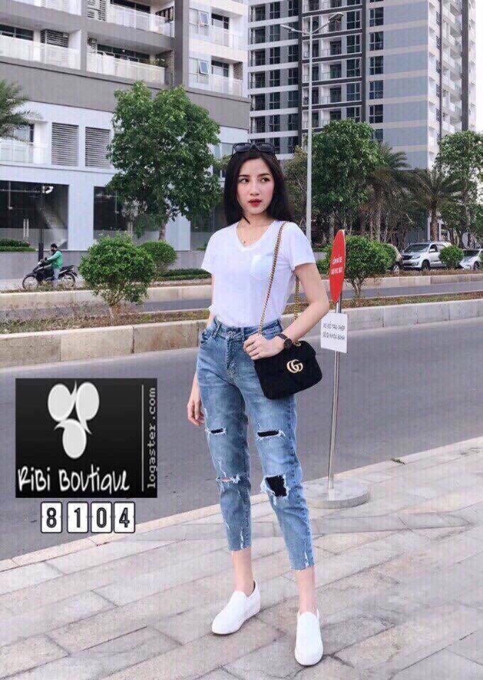 Quần bagy jeans nữ 9 tấc rách cao cấp jeans Fashion