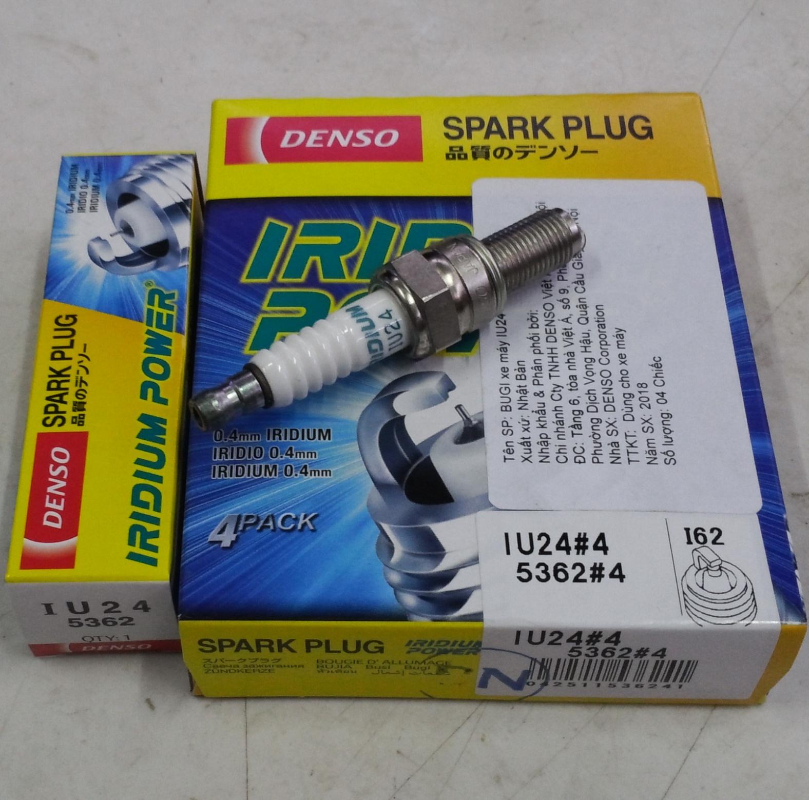 Bugi DENSO IRIDIUM POWER IU24 dành cho xe SHVN 125 / 150 / SH Mode; Airblade 125 ; Lead125; PCX; Vario; Click I; Exciter 135 / 150, Nouvo Lx, FZ 150, PIAGIO, Su AMITY, Raider 150) - Made in Japan