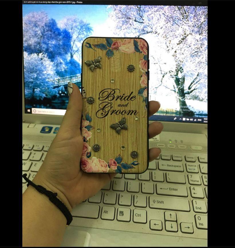 Ốp lưng thời trang in hình đính đá cho Samsung J7 Plus Tặng dây đeo điện thoại