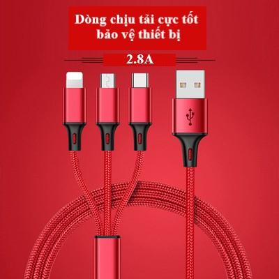 Cáp sạc điện thoại dây dù 3 đầu chịu dòng 2,8A cực hot chất lượng