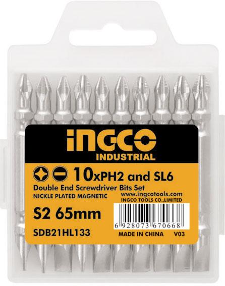 Ph2,sl6x65mm bộ mũi vít bake 2 đầu dẹp và bake 10 cái ingco sdb21hl133