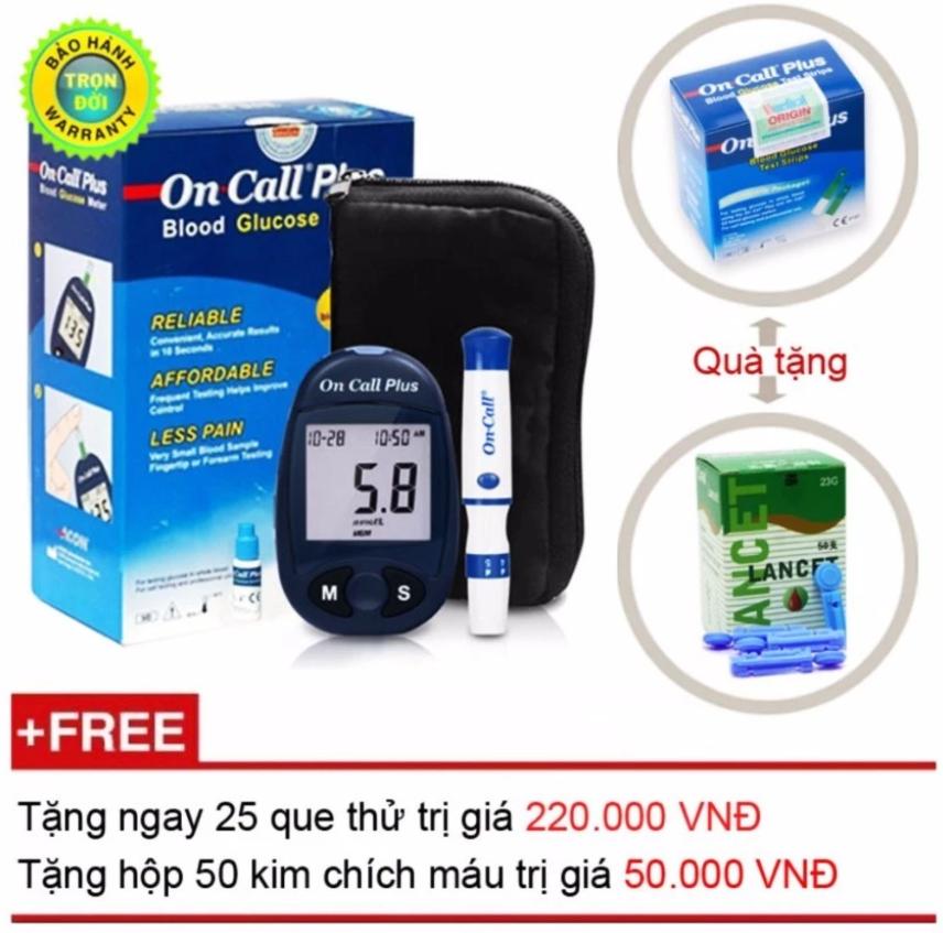 Máy đo đường huyết Acon On call Plus + Tặng ngay hộp que thử 25 test + Hộp 50 kim chích máu