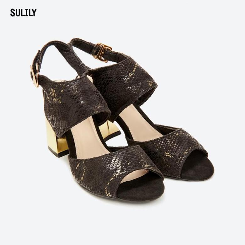 Giày Sandal Gót Vuông Phối Vàng Ánh Kim Sulily giá rẻ
