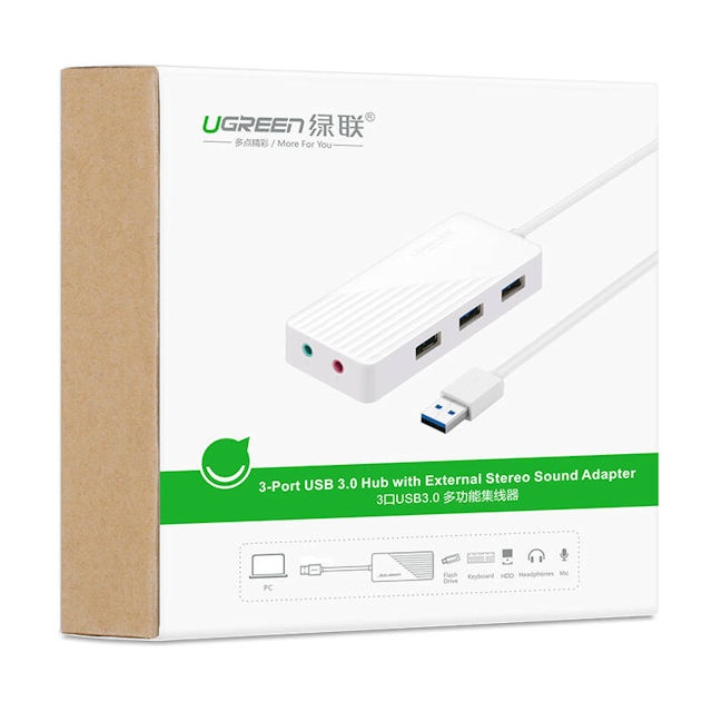 Hub USB 3 cổng 3.0 kèm 2 đầu mic và tai nghe cho âm thanh ngoài UGREEN CR134 Hub USB 3 cổng 3.0 kèm 2 đầu mic và tai nghe cho âm thanh ngoài UGREEN CR134
