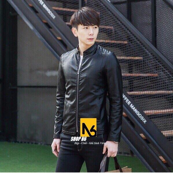 Áo khoác da nam đen stanler simply lót lông cao cấp - bk18