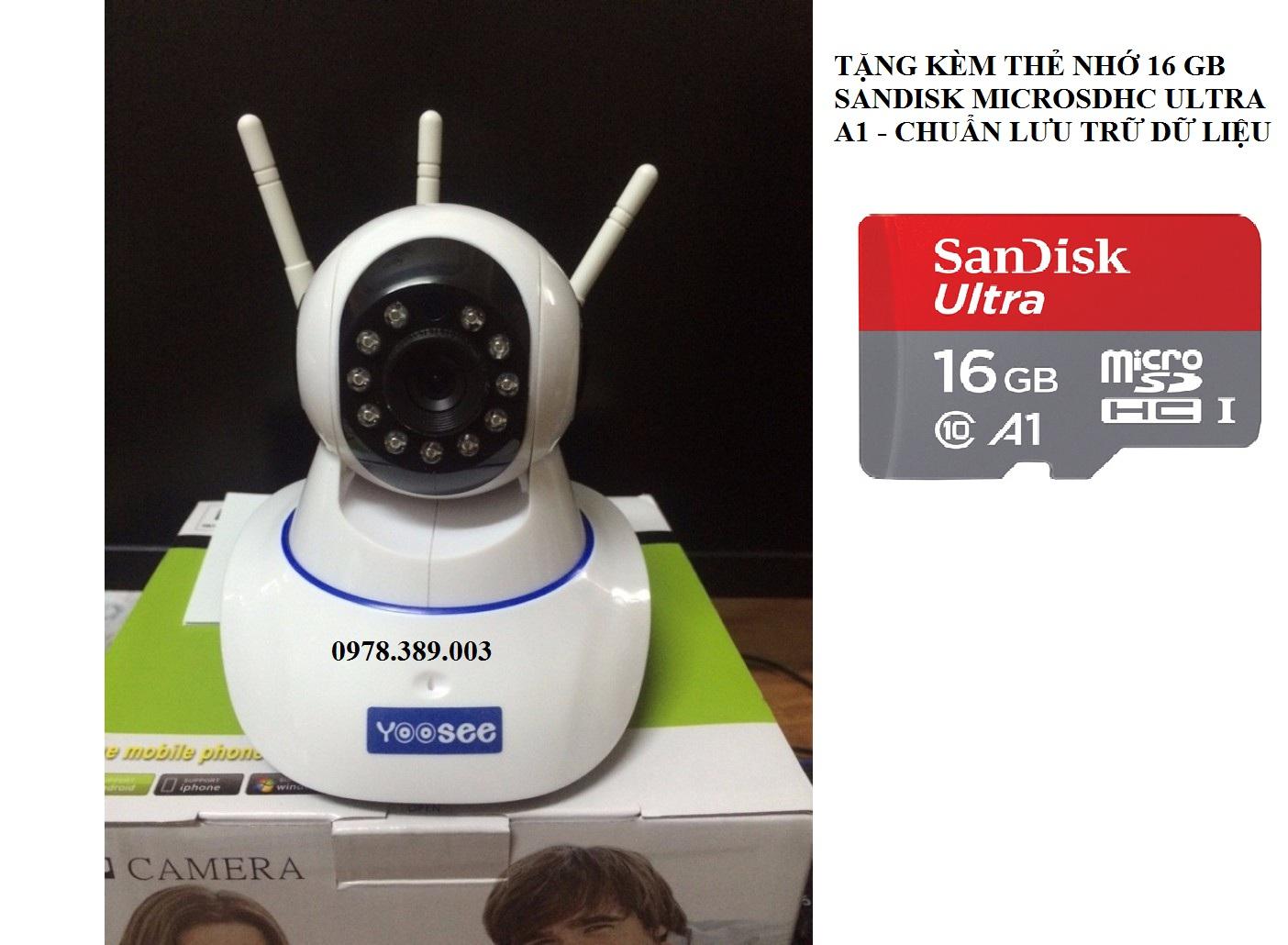 Camera wifi yoosee giám sát 3 ăng ten - 960hd kèm thẻ nhớ 16gb
