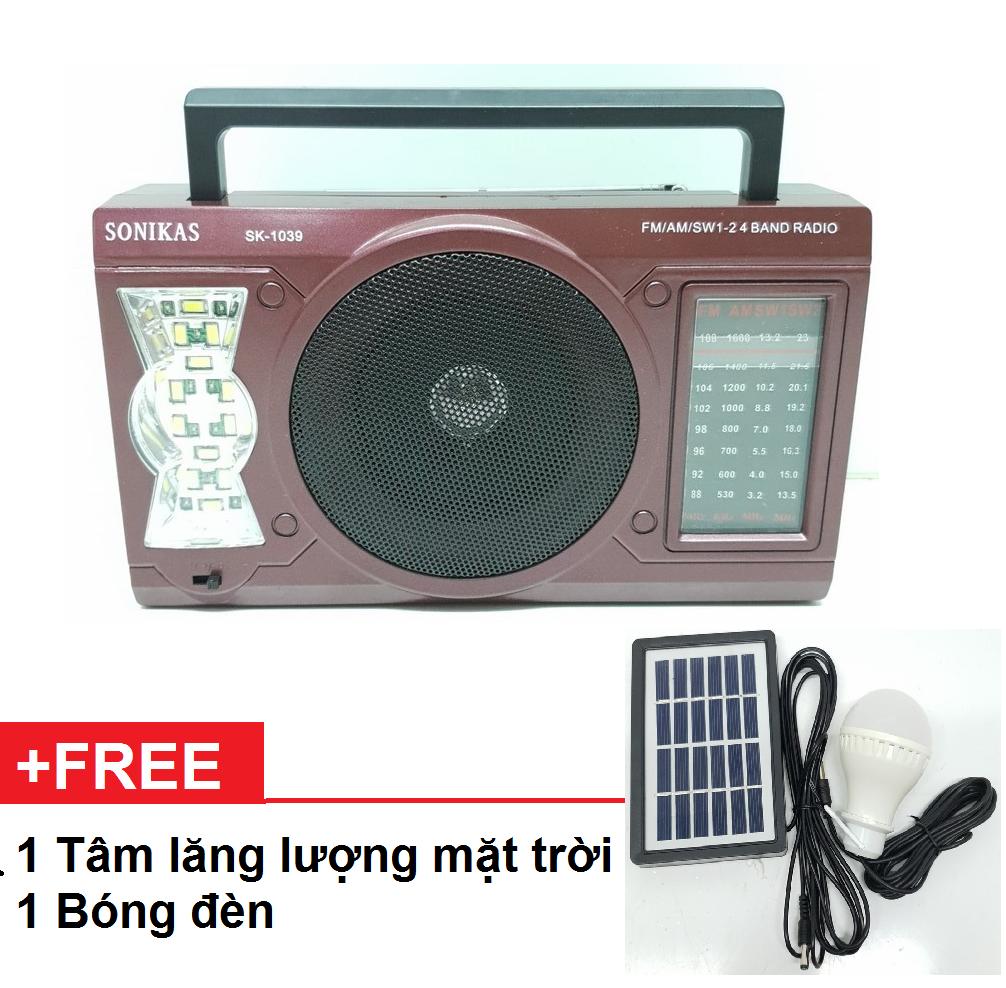 Đài radio pin sạc sonikas sk-1038t + tặng 1 tấm năng lượng 1 bóng điện