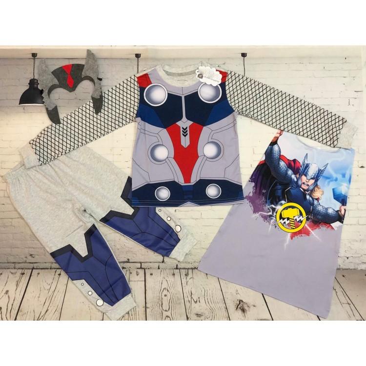 Đồ bộ bé trai in 3D tay dài siêu nhân thần sấm Thor